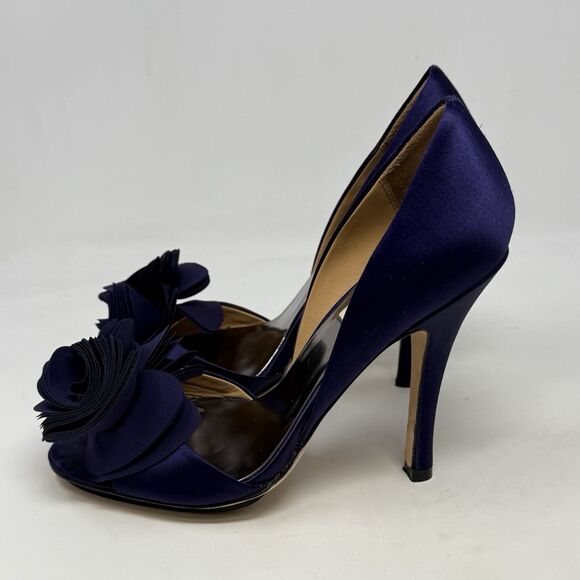 Badgley Mischka Randall D'orsay Heels Womens 7 Purple Satin Peep Toe Wedding - Picture 1 of 16